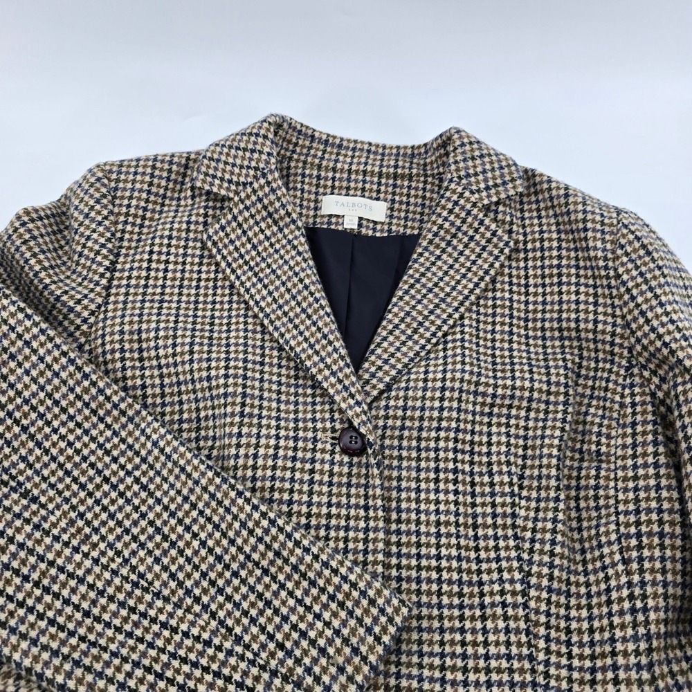 Talbots Blazer Women Houndstooth Wool Blend Brown Blue Multi 16